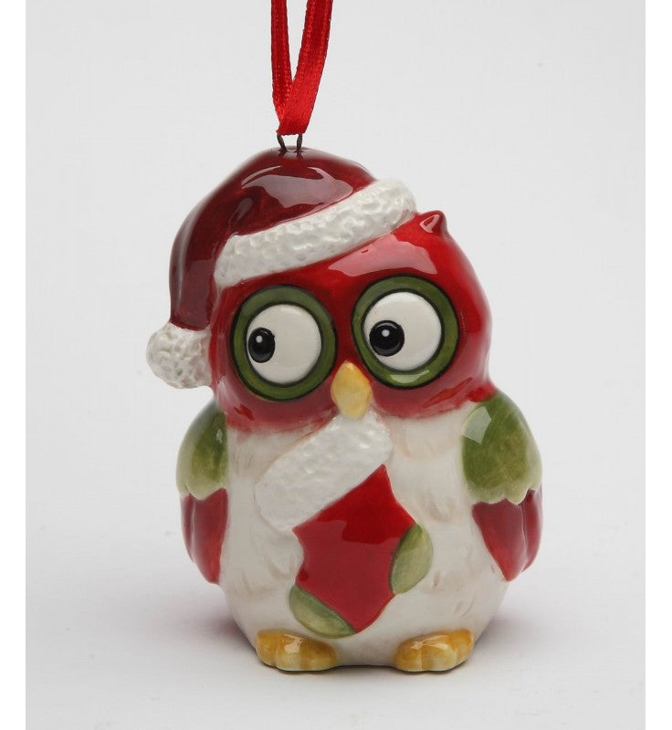 Ceramic Christmas Owl: Owl With Sock Ornament, Christmas Tree Decor, Owl Collector Gift