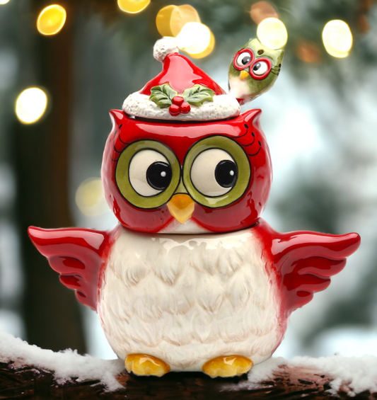 Ceramic Christmas Owl Sugar & Creamer Set With Spoon, Gift for Her, Mom, Kitchen Décor, Tea Party Décor, Café Décor, Birdwatcher Gift