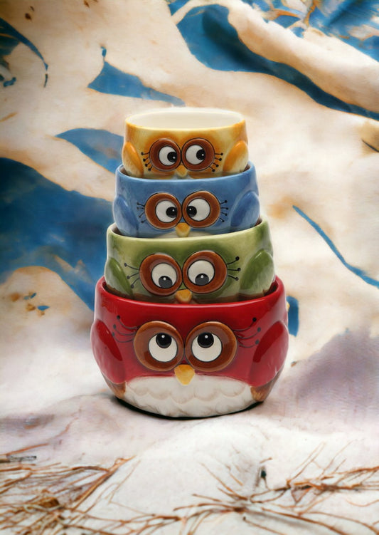 Ceramic Colorful Owl Measuring Cups (4 Pcs Set), Home Décor, Gift for Her, Gift for Mom, Kitchen Décor, Birdwatcher Gift