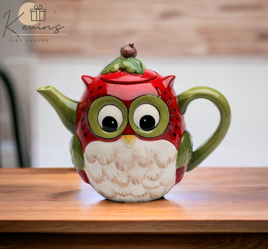 Hand Painted Ceramic Owl Teapot, Gift for Her, Gift for Mom, Tea Party Décor, Café Décor, Farmhouse Décor