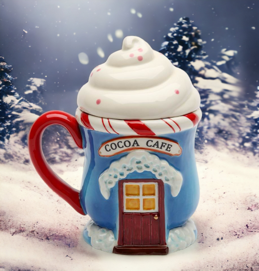 Ceramic Christmas Santa's Village Covered Mug, Home Décor, Gift for Her, Gift for Mom, Kitchen Décor, Christmas Décor