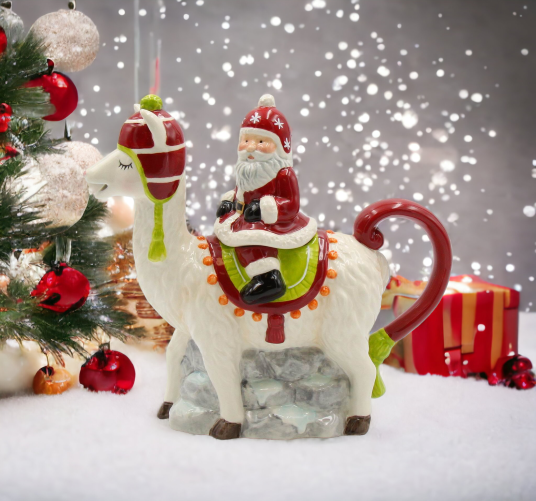 Ceramic Santa Riding A Llama Teapot 14 OZ, Home Décor, Gift for Her, Gift for Mom, Kitchen Décor, Christmas Décor