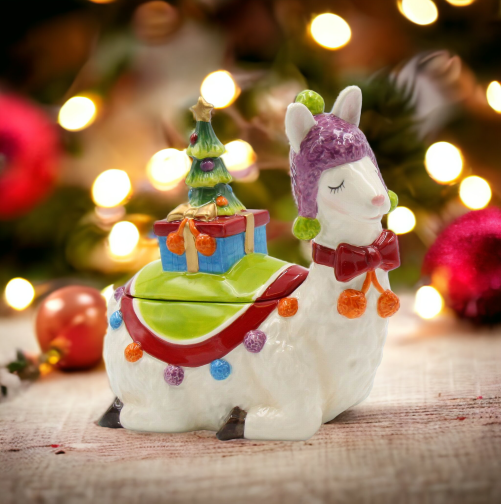 Ceramic Christmas Alpaca/Llama Candy Box, Home Décor, Gift for Her, Gift for Mom, Kitchen Décor, Christmas Décor