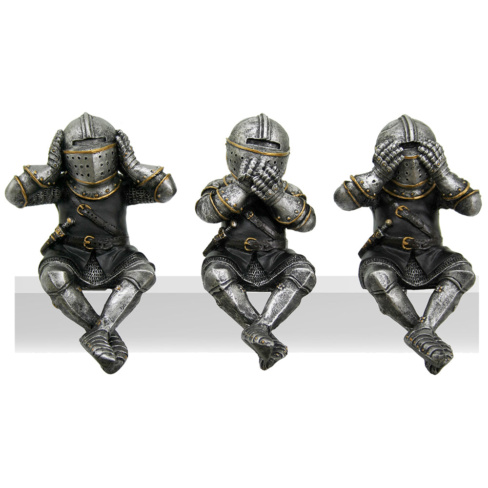 Polyresin Three Medieval Knights That Hear, Speak, and See No Evil Figurines, Gift for Him, Medieval Theme Decor