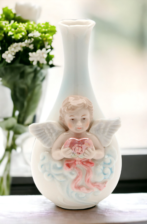 Ceramic Cherub Angel Bud Vase, Religious Décor, Religious Gift, Church Décor, Church Gift, Baptism Gift, Vanity Decor, Vintage Decor