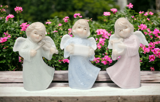 Ceramic Joyful Angels Figurines (Set Of 3), Religious Décor, Religious Gift, Church Décor, Church Gift, Baptism Gift