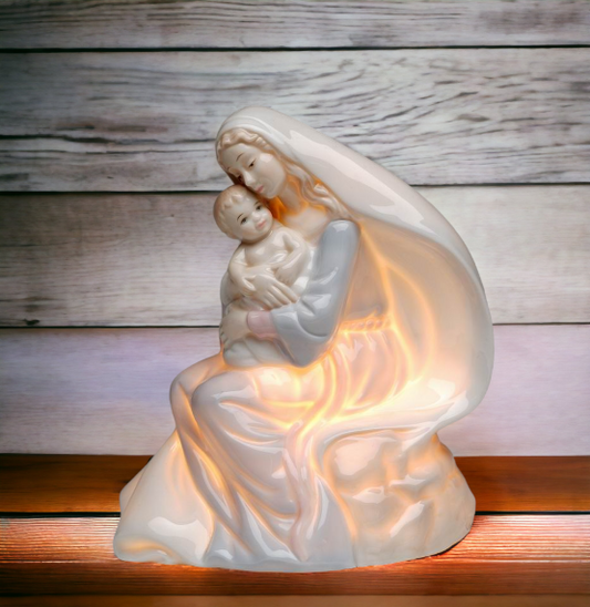 Ceramic Madonna With Baby Nightlight, Home Décor, Religious Décor, Religious Gift, Church Décor, Baptism Gift