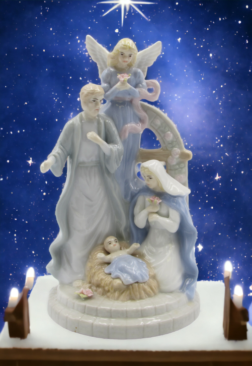 Ceramic Nativity with Guardian Angel Music Box, Home Décor, Religious Décor, Religious Gift, Church Décor, Baptism Gift