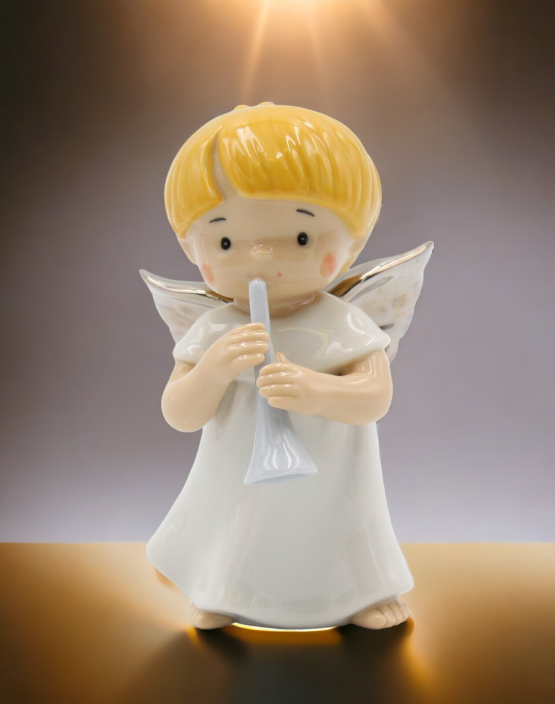 Ceramic Little Angel Playing Trumpet Figurine, Home Décor, Religious Décor, Religious Gift, Church Décor, Baptism Gift