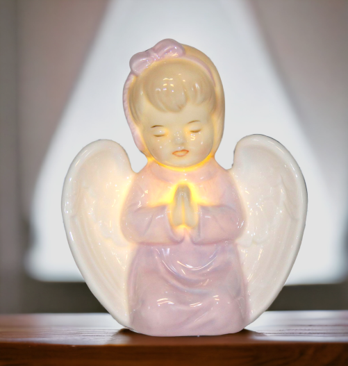Ceramic Praying Angel Girl Led Night Light, Home Décor, Religious Décor, Religious Gift, Church Décor, Baptism Gift