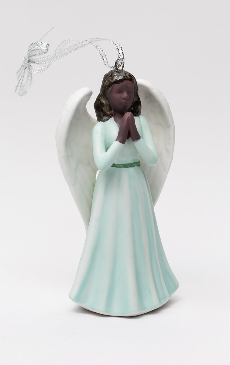 Ceramic African American Praying Angel Ornament, Religious Décor, Religious Gift, Church Décor, Church Gift, Baptism Gift