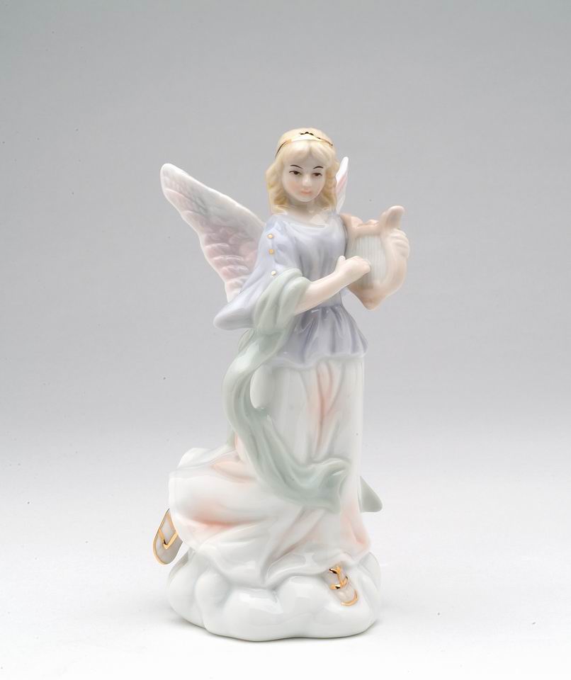 Ceramic Angel Playing Harp Figurine, Religious Décor, Religious Gift, Church Décor, Church Gift, Baptism Gift