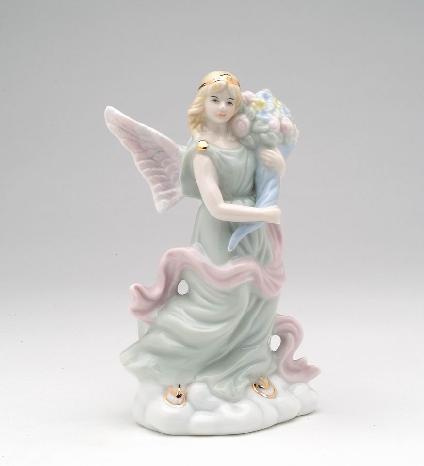 Ceramic Angel with Flowers Figurine, Religious Décor, Religious Gift, Church Décor, Church Gift, Baptism Gift