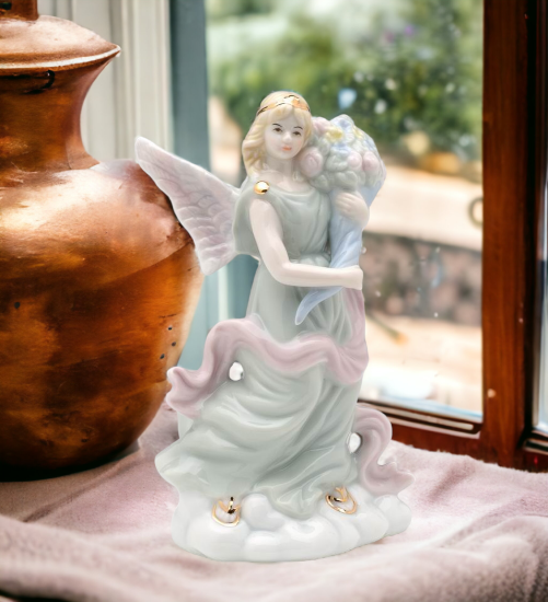 Ceramic Angel with Flowers Figurine, Religious Décor, Religious Gift, Church Décor, Church Gift, Baptism Gift