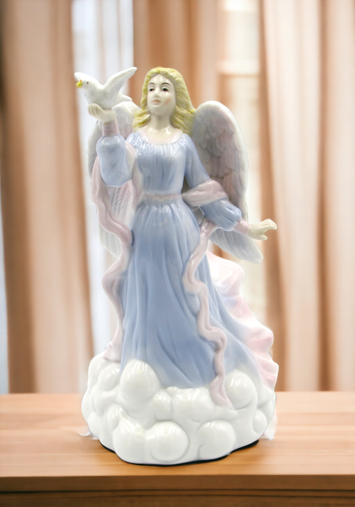 Ceramic Angel with Dove Bird Figurine, Religious Décor, Religious Gift, Church Décor, Church Gift, Baptism Gift