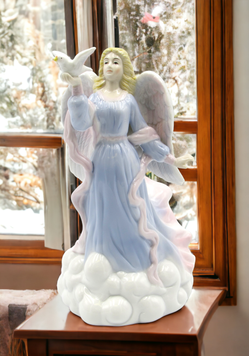 Ceramic Angel with Dove Bird Figurine, Religious Décor, Religious Gift, Church Décor, Church Gift, Baptism Gift