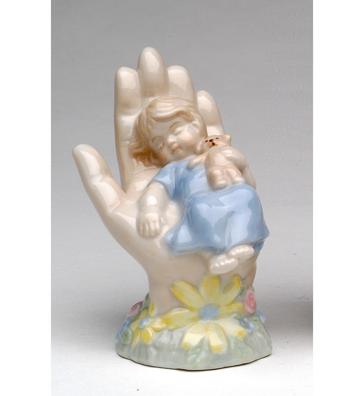 Ceramic Baby Boy Lying on Hand Figurine, Gift for New Parents, Nursery Room Decor