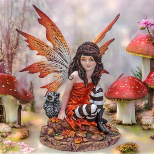 Polyresin Fairy with Pet Owl Figurine, Magic Fairy Tale Decor, Gift for Her, Cottagecore