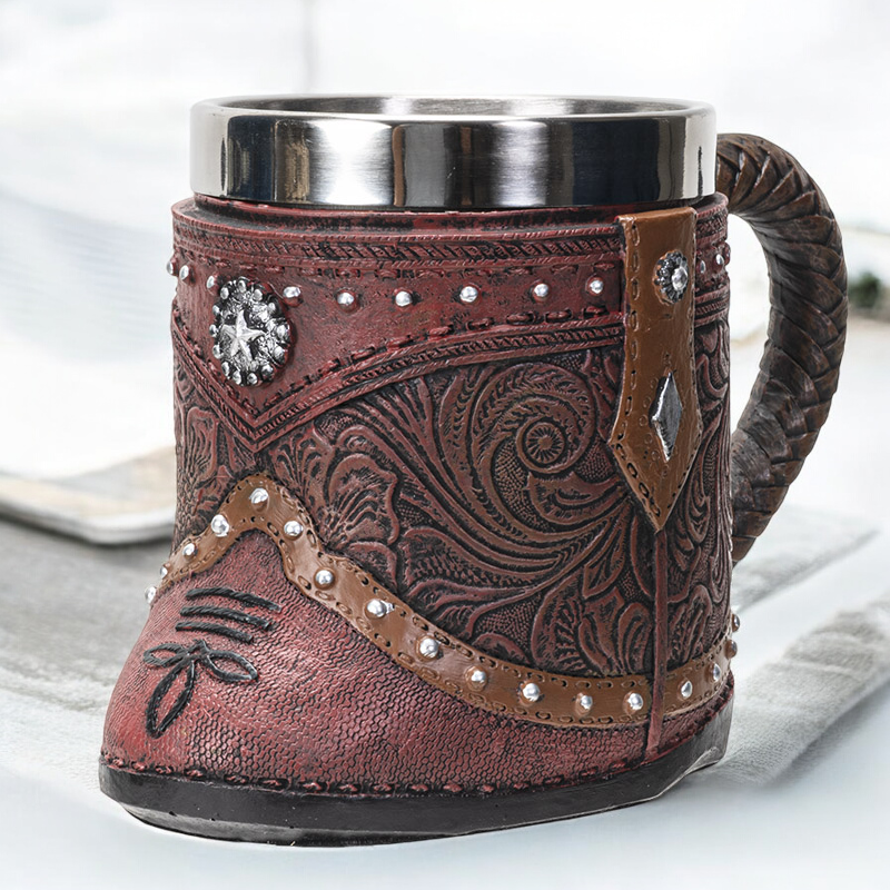 Polyresin and Stainless Steel Cowboy Boot Mug, Gift for Him, Gift for Cowboy, Cowboy Boot Lover Gift