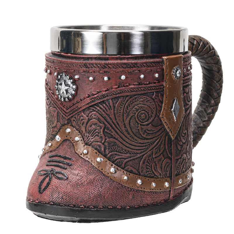 Polyresin and Stainless Steel Cowboy Boot Mug, Gift for Him, Gift for Cowboy, Cowboy Boot Lover Gift