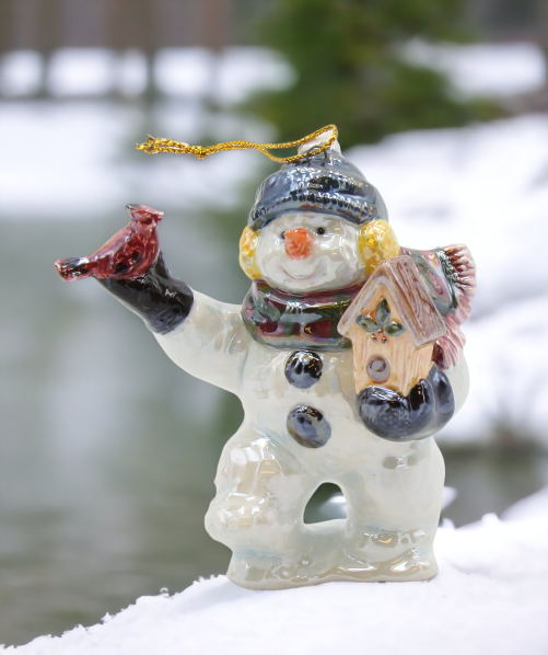 Ceramic Snowman with Bird and Birdhouse Ornament, Home Décor, Gift for Her, Mom, Christmas tree Décor