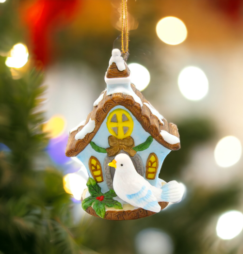 Ceramic Dove Bird with Birdhouse Light Cover Ornament, Home Décor, Gift for Her, Mom, Christmas tree Décor, Wall Decor