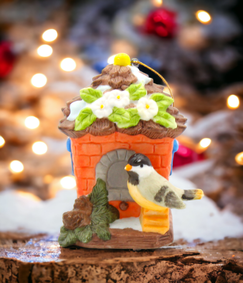 Ceramic Chickadee Bird with Birdhouse Light Cover Ornament, Home Decor, Christmas Decor, Gift for Bird Watcher, Gift for Her
