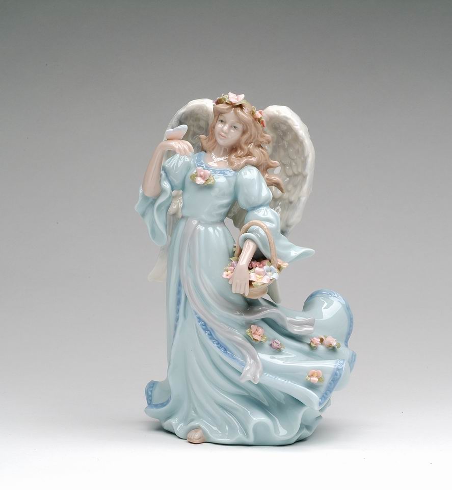 Ceramic Angel with Flower Basket Music Box, Home Décor, Religious Décor, Religious Gift, Church Décor, Baptism Gift