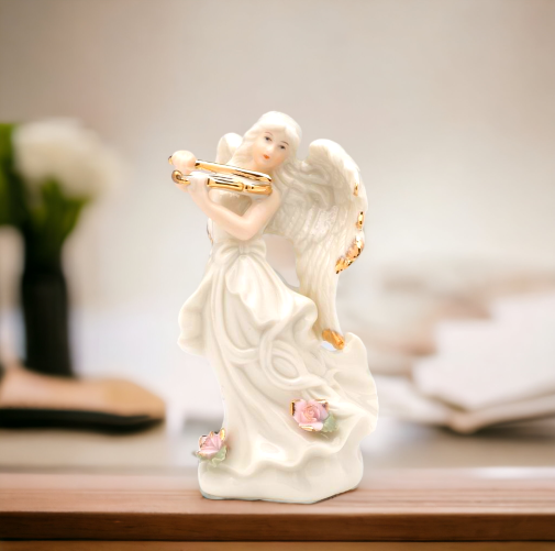 Ceramic Angel Playing Violin Figurine, Religious Décor, Religious Gift, Church Décor, Church Gift, Baptism Gift