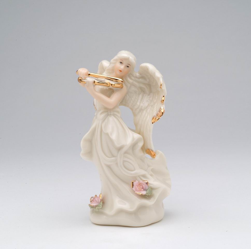 Ceramic Angel Playing Violin Figurine, Religious Décor, Religious Gift, Church Décor, Church Gift, Baptism Gift