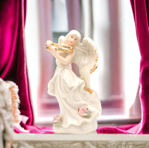 Ceramic Angel Playing Violin Figurine, Religious Décor, Religious Gift, Church Décor, Church Gift, Baptism Gift