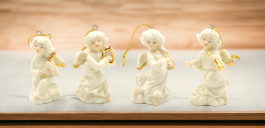 Ceramic Angel Ornaments-Set of 4, Religious Décor, Religious Gift, Church Décor, Church Gift, Baptism Gift