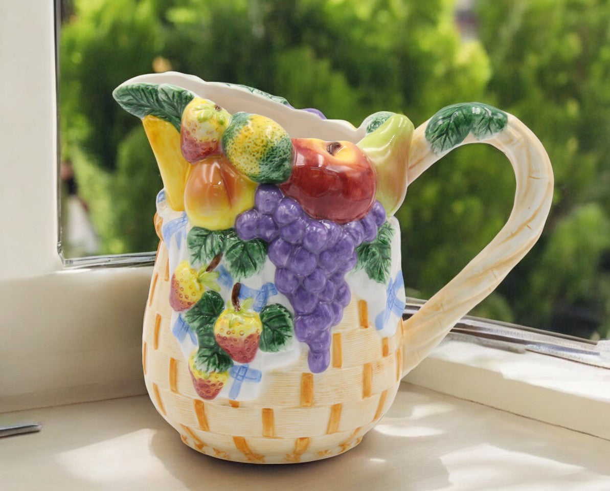 Ceramic Fruit Pitcher, Farmhouse Kitchen Decor, Gift for Her, Summer Afternoon Drink