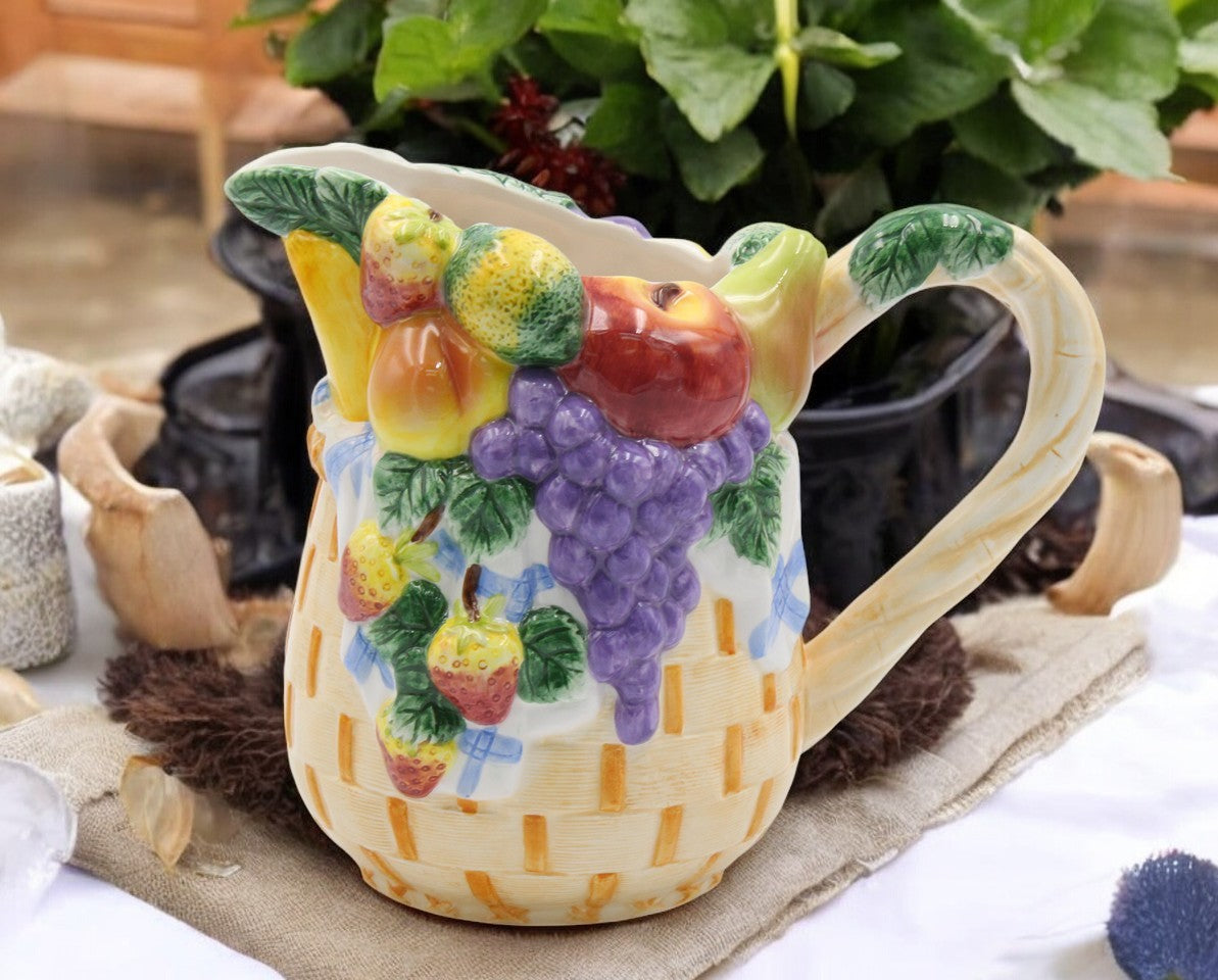 Ceramic Fruit Pitcher, Farmhouse Kitchen Decor, Gift for Her, Summer Afternoon Drink