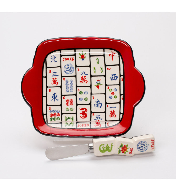 Ceramic Mahjong 2pc Spreader And Dish Set, Home Decor, Kitchen Decor, Game Room Decor, Mahjong Player Gift