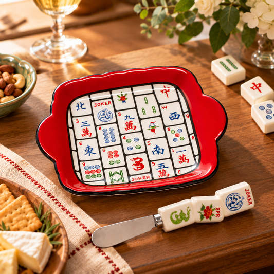 Mahjong Ceramic Dish & Spreader Set | Gift for Mahjong Players & Game Night Hosts