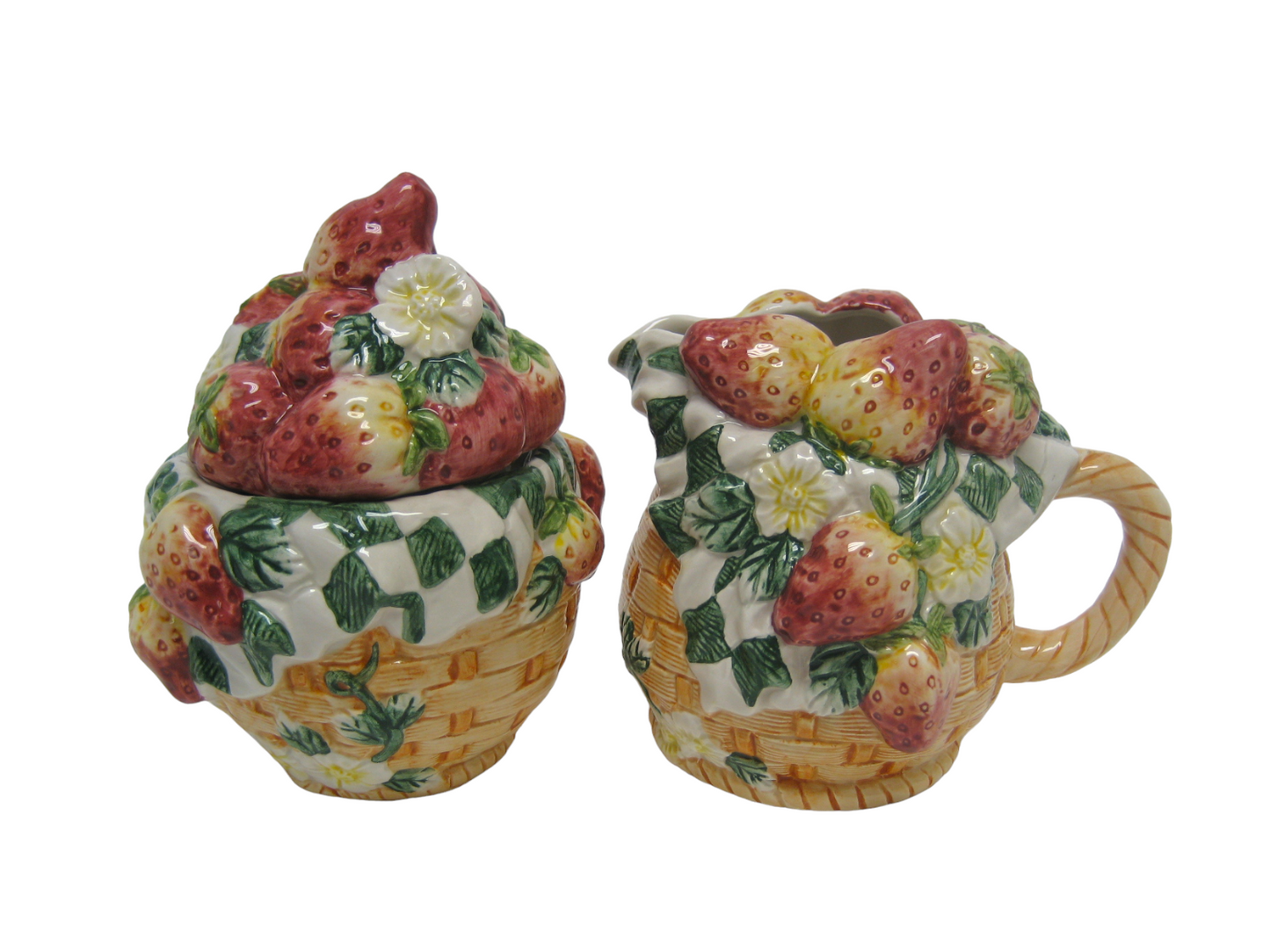 Ceramic Strawberry Sugar and Creamer Set, Kitchen Decor, Tea Set Decor, Gift for Her, Gift for Mom