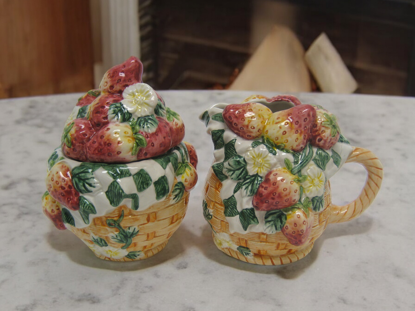 Ceramic Strawberry Sugar and Creamer Set, Kitchen Decor, Tea Set Decor, Gift for Her, Gift for Mom