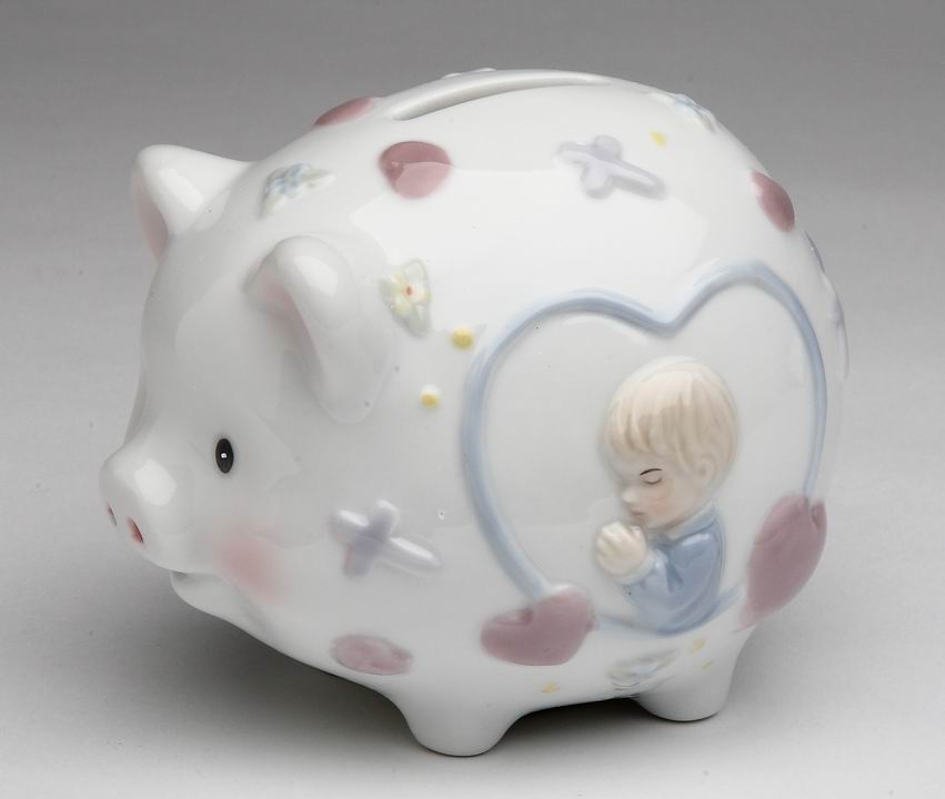 Ceramic Praying Boy Piggy Bank, Home Décor, Religious Décor, Religious Gift, Church Décor, Baptism Gift, Nursery Room Decor