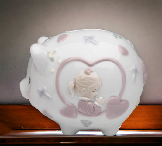 Ceramic Praying Girl Piggy Bank, Home Décor, Religious Décor, Religious Gift, Church Décor, Baptism Gift