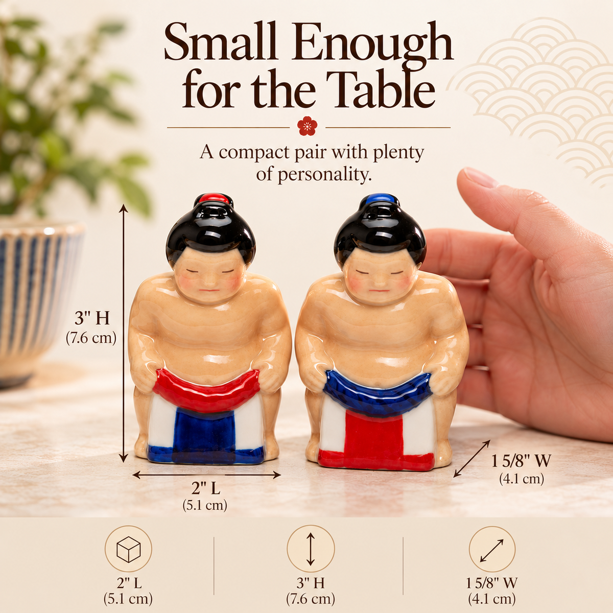 Ceramic Sumo Wrestler Salt and Pepper Shakers, Japanese Culture, Sushi Lover Gift