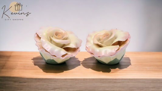 Hand Crafted Ceramic Rose Flower Salt & Pepper Shakers, Home Décor, Gift for Her, Gift for Mom, Kitchen Décor