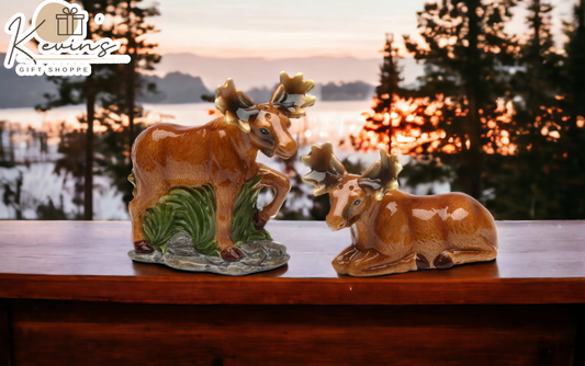 Hand Painted Ceramic Moose Couple Salt & Pepper Shakers, Home Décor, Gift for Her, Gift for Mom, Kitchen Décor, Cabin Decor