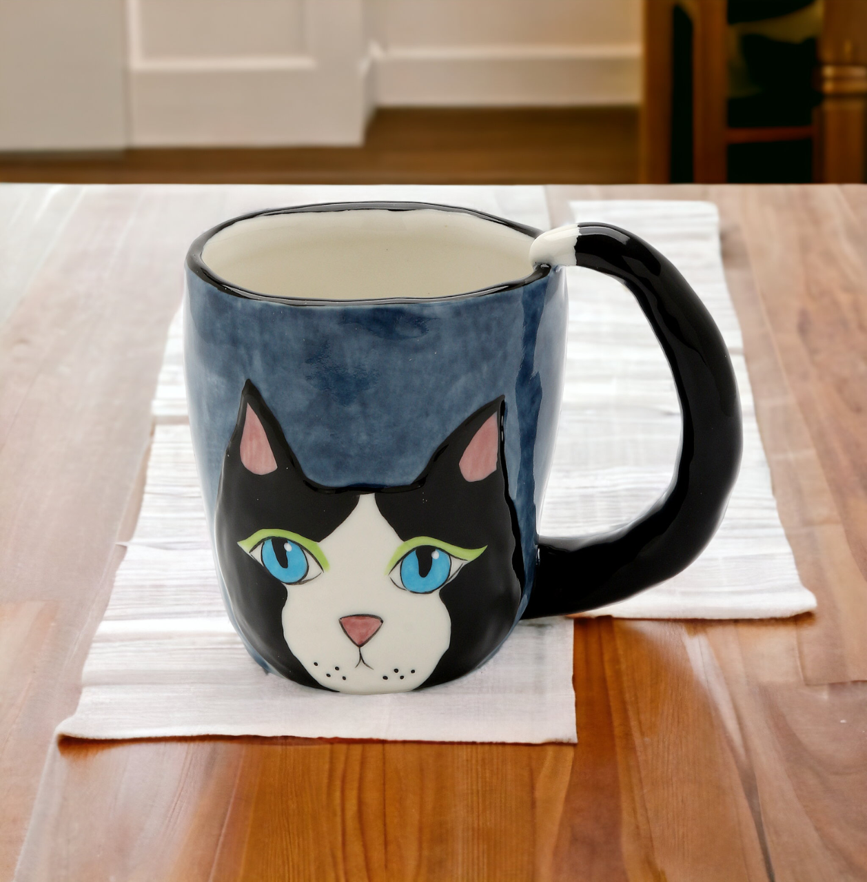 Ceramic Black Cat Mug, Home Décor, Gift for Her, Gift for Mom, Kitchen Décor, Cat Lovers Gift, Pet Loss Gift, Cafe Decor