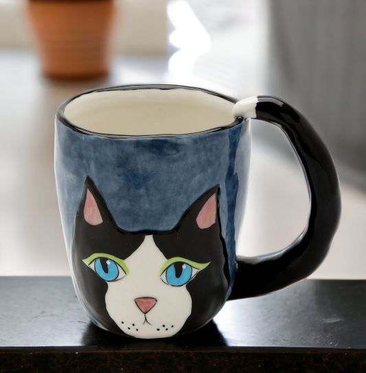 Ceramic Black Cat Mug, Home Décor, Gift for Her, Gift for Mom, Kitchen Décor, Cat Lovers Gift, Pet Loss Gift, Cafe Decor