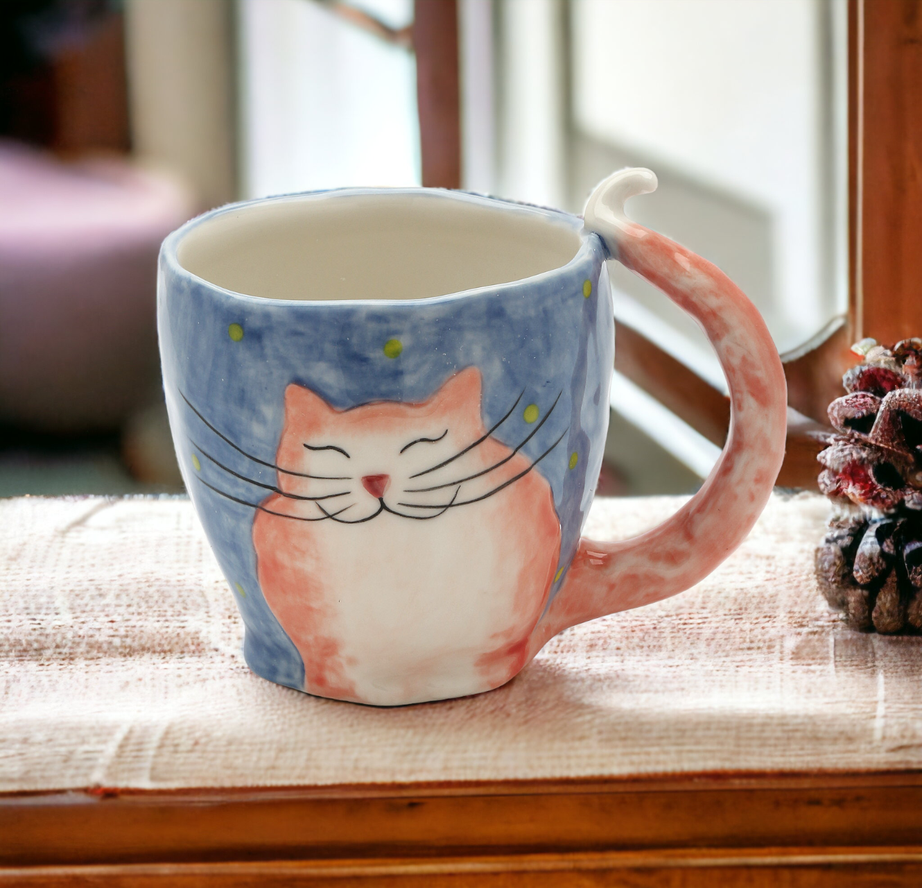 Ceramic Happy Cat Mug, Home Décor, Gift for Her, Gift for Mom, Kitchen Décor, Cafe Decor, Cat Lovers Gift, Pet Loss Gift