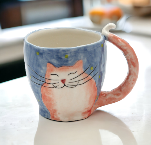 Ceramic Happy Cat Mug, Home Décor, Gift for Her, Gift for Mom, Kitchen Décor, Cafe Decor, Cat Lovers Gift, Pet Loss Gift