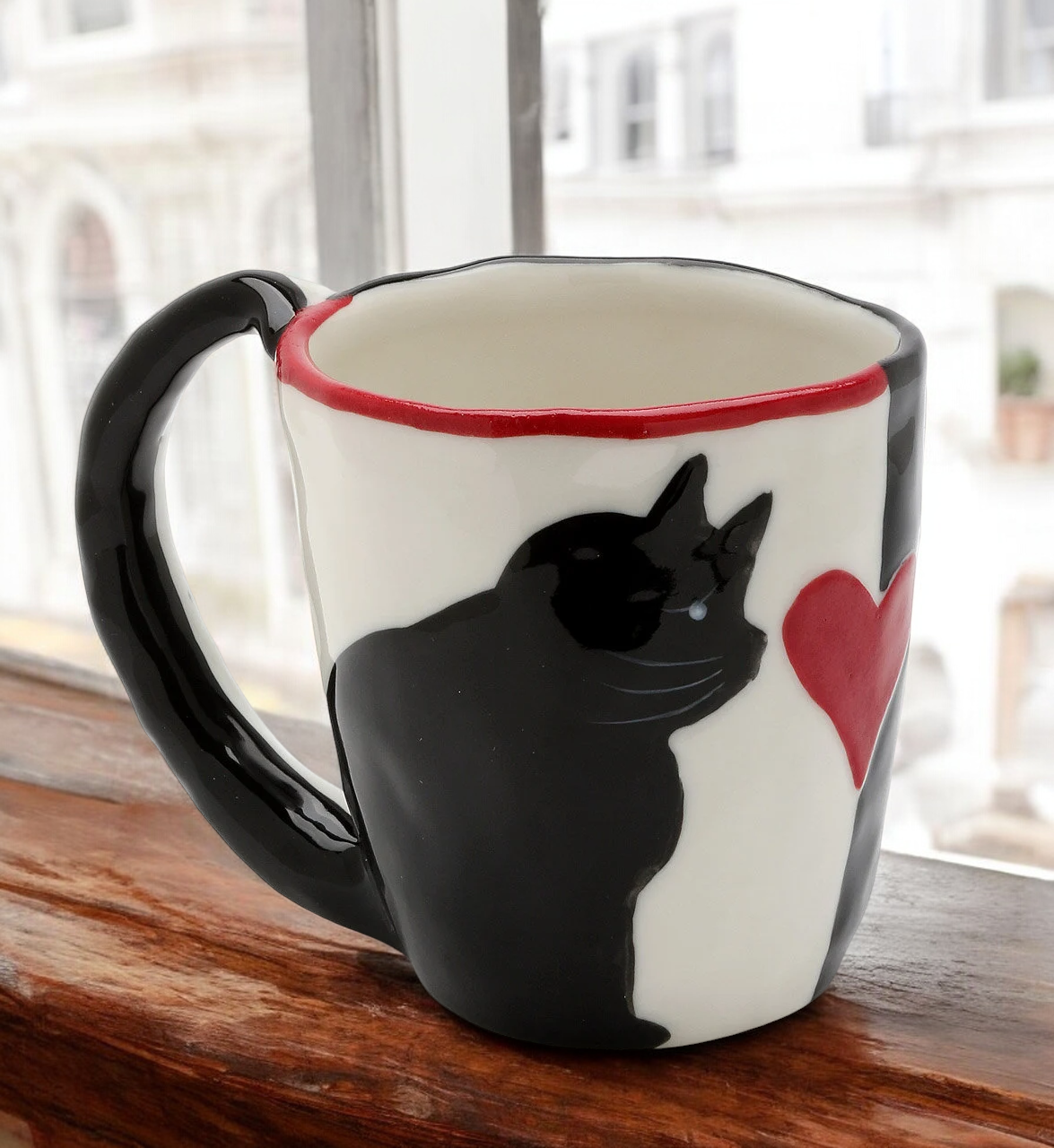 Ceramic Black and White Cat Mug, Cat Lover Gift, Kitchen Decor, Gift for Her