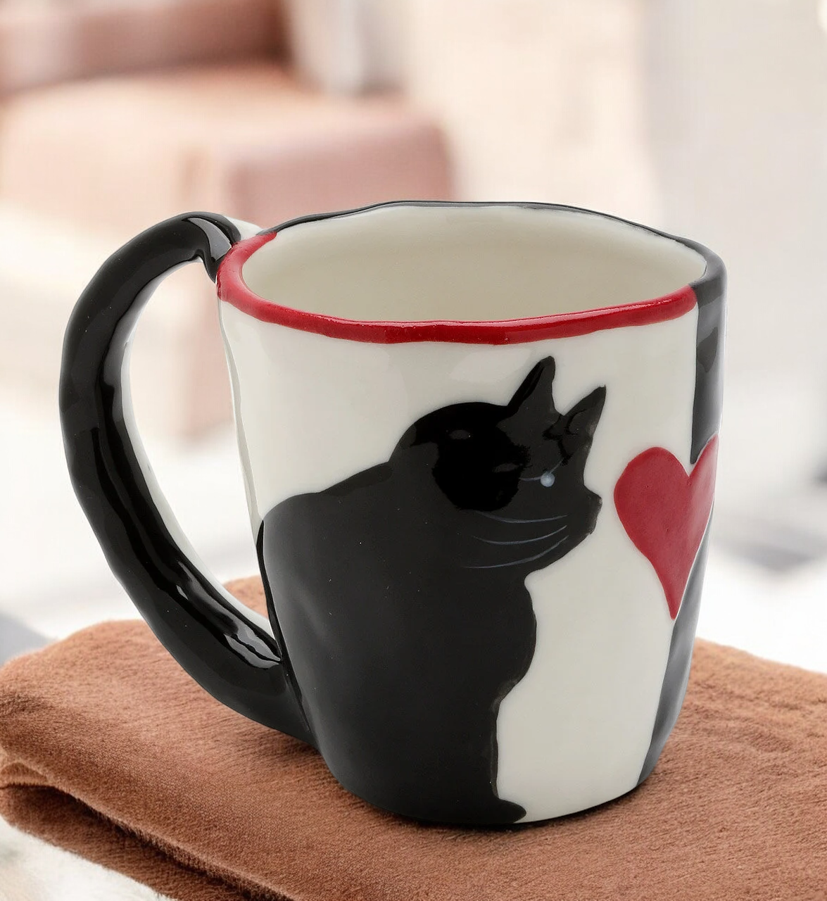 Ceramic Black and White Cat Mug, Cat Lover Gift, Kitchen Decor, Gift for Her