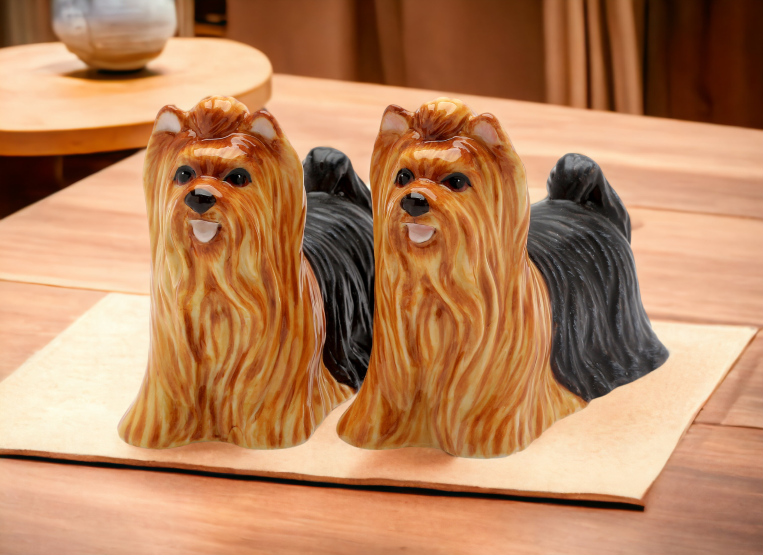 Ceramic Yorkshire Terrier Dogs Salt & Pepper Shakers, Home Décor, Gift for Her, Gift for Mom, Kitchen Décor, Gift for Dog Lover